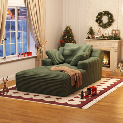 67'' Upholstered Chaise Lounge, Corduroy Sofa Bed With Deep Seat , Pillows And Armrests, No Assembly Required