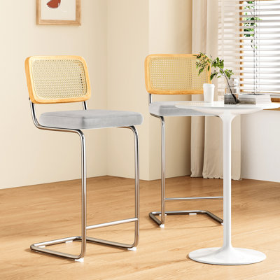 Tabourets de bar gris de hauteur comptoir de 2, velours de 30 pouces revêtu de dossier, chaises sans accoudoirs pour îlot de cuisine, fabrication en métal, conception en porte-à-faux, - protecteur de plancher antidérapant, étapes d'assemblage simples,