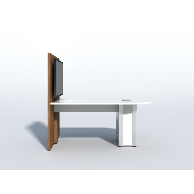 Table de conférence courbée avec modules d'alimentation, Blanc Nova / teck Hi