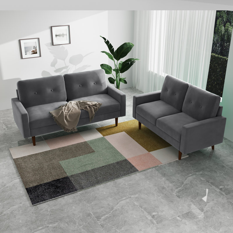 Madian Velvet Sofa, Gray Velvet, 32.7" H x 58" W x 30" D