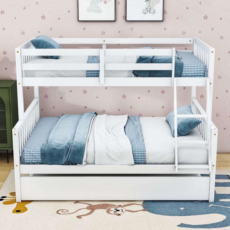 Kelyn Convertible Twin Over Full Wood Bunk Bed With Twin Trundle, White