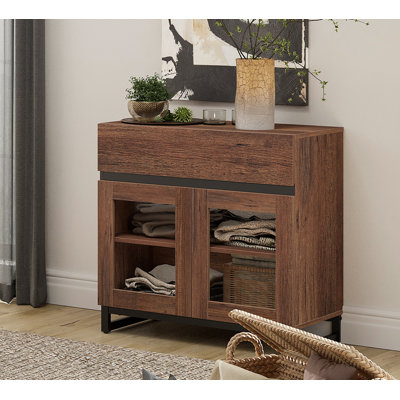 Armoire d'appoint moderne avec portes en verre, tiroir et tablette réglable - Armoire de rangement multifonctionnelle pour le salon ou la chambre à coucher