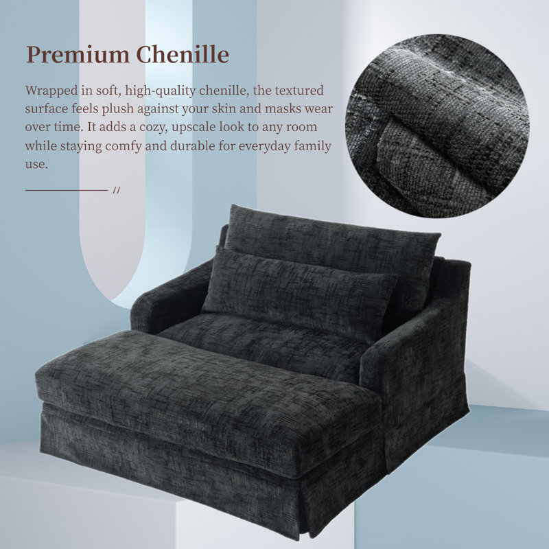 Causeuse en chenille rembourrée, canapé-lit, design américain, Noir