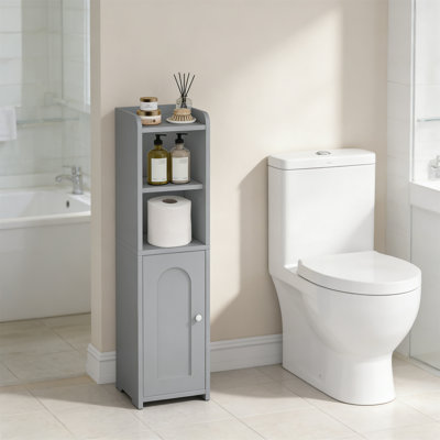 Gray Narrow Corner Bathroom Storage Cabinet With Doors And Adjustable Shelf