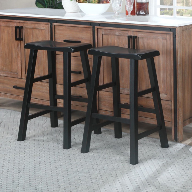 Tabouret de bar et de comptoir en bois massif massif Messer, 29 po, noir (ensemble de 2), Noir, 2