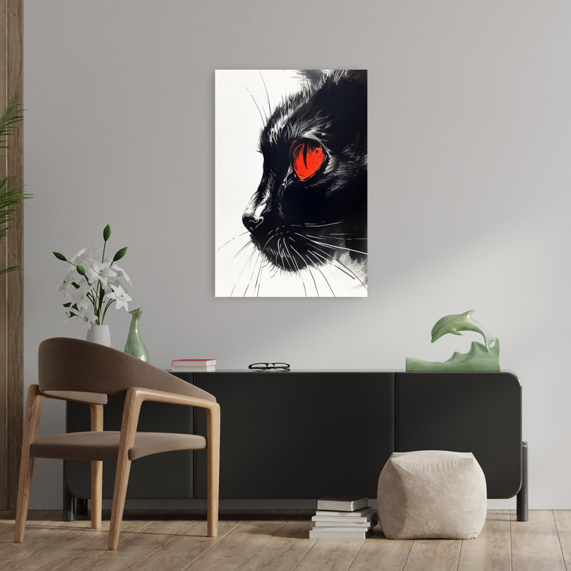 Art mural chat noir intense, H 36 po x l 24 po