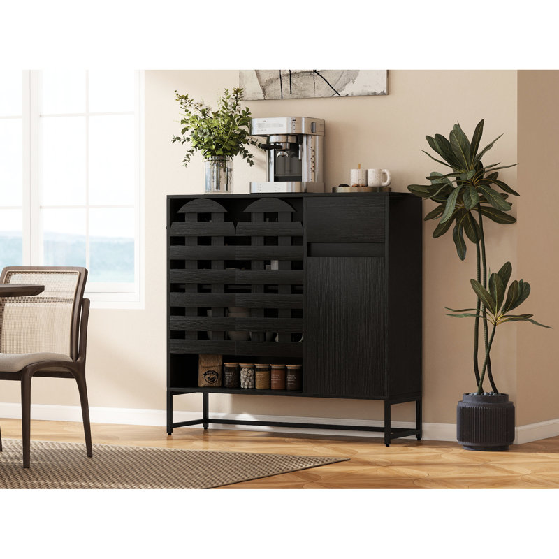 Élégant, tissé noir, buffet, conception arquée, rangement réglable multi-couches, cuisine, salon, décoration intérieure
