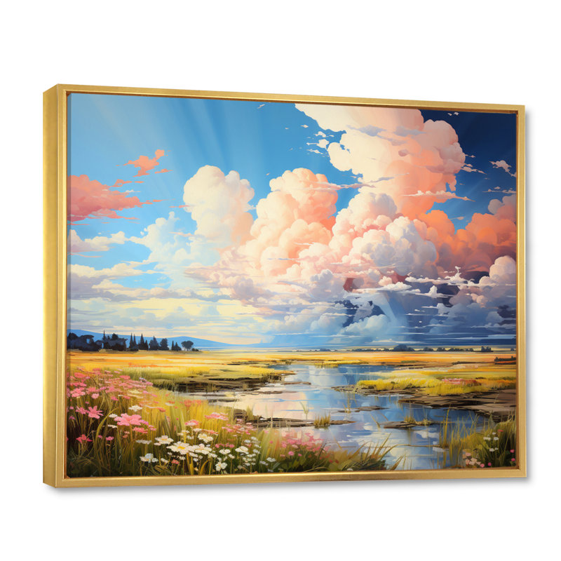 " Sky Infinite Azure In Prairies ", Gold Floater Framed, 30" H x 40" W x 1.5" D