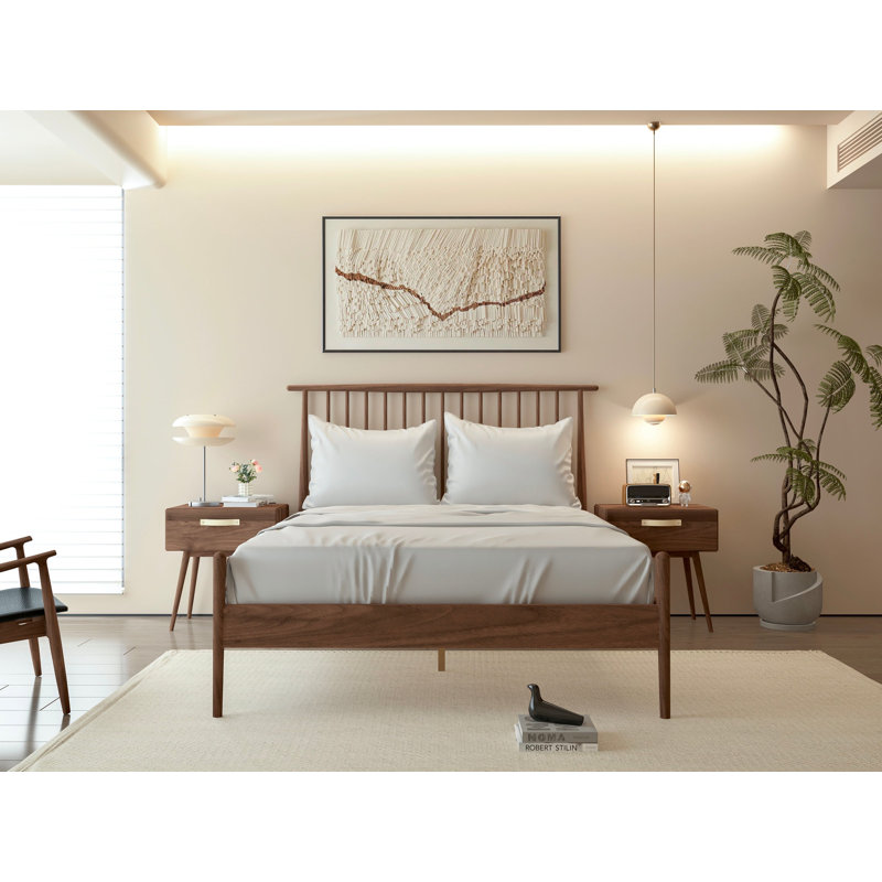 Johppah Midcentury Bed - Solid Black Walnut, Queen