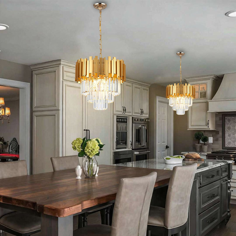 15.7" Modern Gold Curved Tube Crystal Chandelier, E14 Base, Bulb Not Included