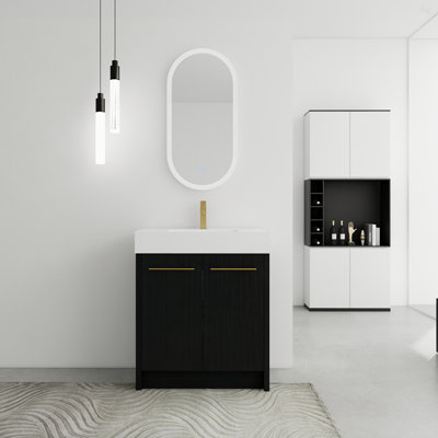 30 Inch Freestanding Bathroom Vanity With Resin Sink, With Soft Closing Door, KD-Package