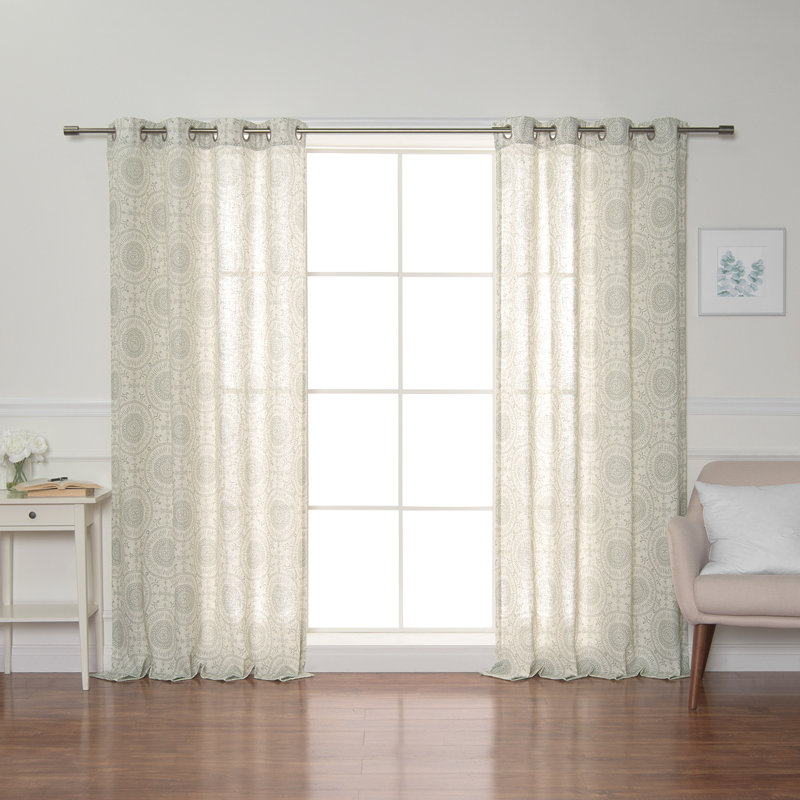 Hebron Geometric Semi-Sheer Grommet Single Curtain Panel, Sage