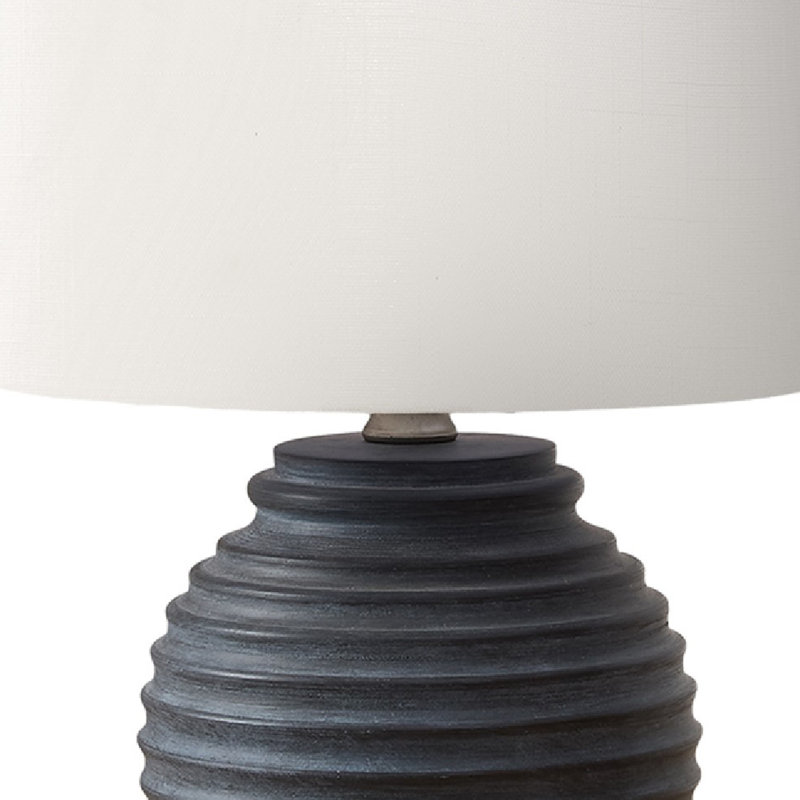 Jazz Tall Table Lamp With Black Resin Ribbed Base, Ivory Fabric Shade, Black