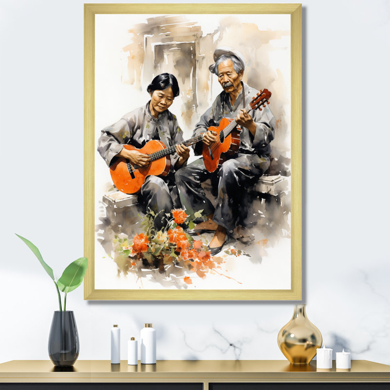 Vietnamese Street Performers - impression, Cadre photo doré simple, H 20 po x l 12 po x P 1 po