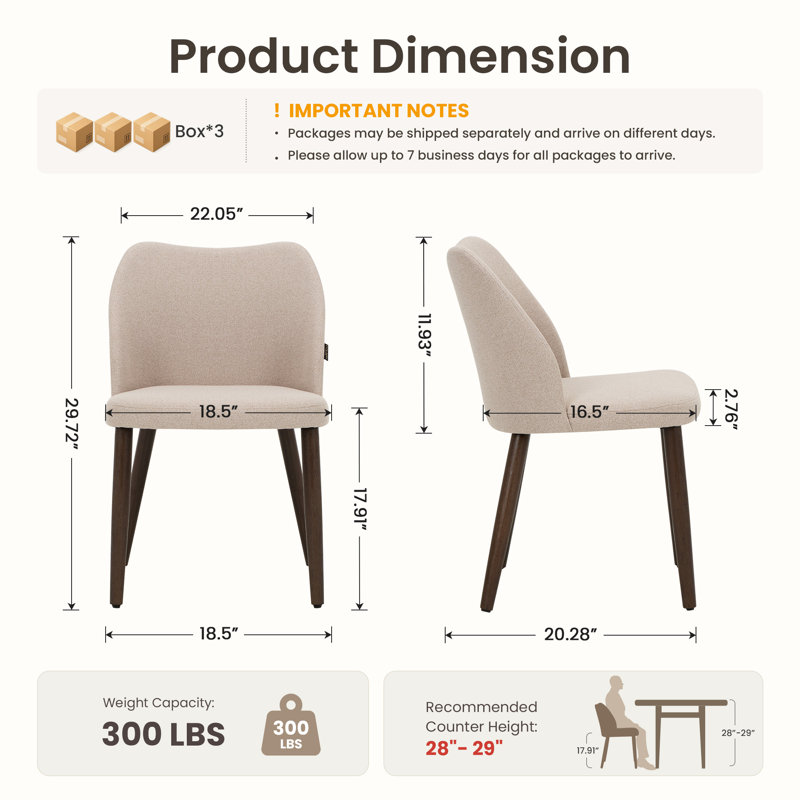 Upholstered Solid Wood Small Dining Chairs - Ergonomic Curve & Plush Padding for Multiple Spaces, Gray