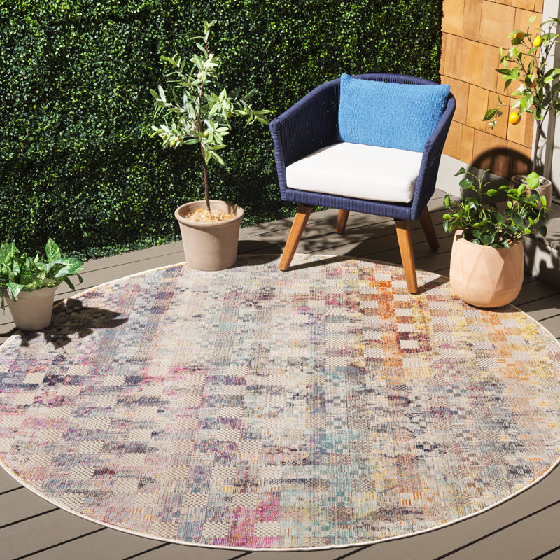 Rainbow Performance Abstract Indoor/Outdoor Area Rug, Round 6'7"
