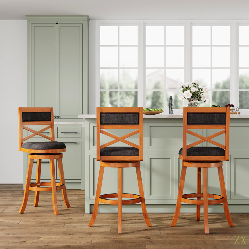 Tabouret pivotant à dossier en X 30 po, Siège noir / cadre brun