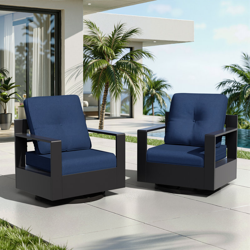 Adwin Outdoor 4" Deep Seat Cushion Set With Olefin Fabric, Blue, 6