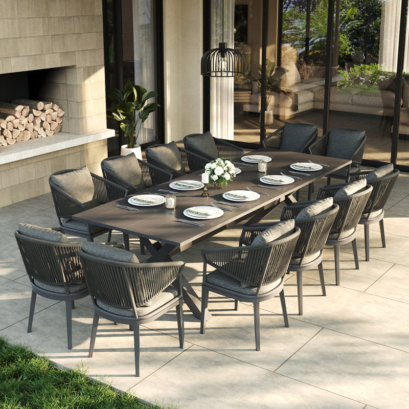 Ensemble repas extérieur pour 12 personnes avec coussins 12 personnes, 12, Dark Gray Cushion/Dark Gray Frame