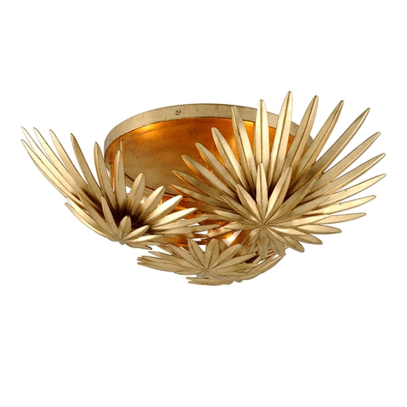 Vintage Gold Leaf Crystal Semi Flush Mount Light Fixture