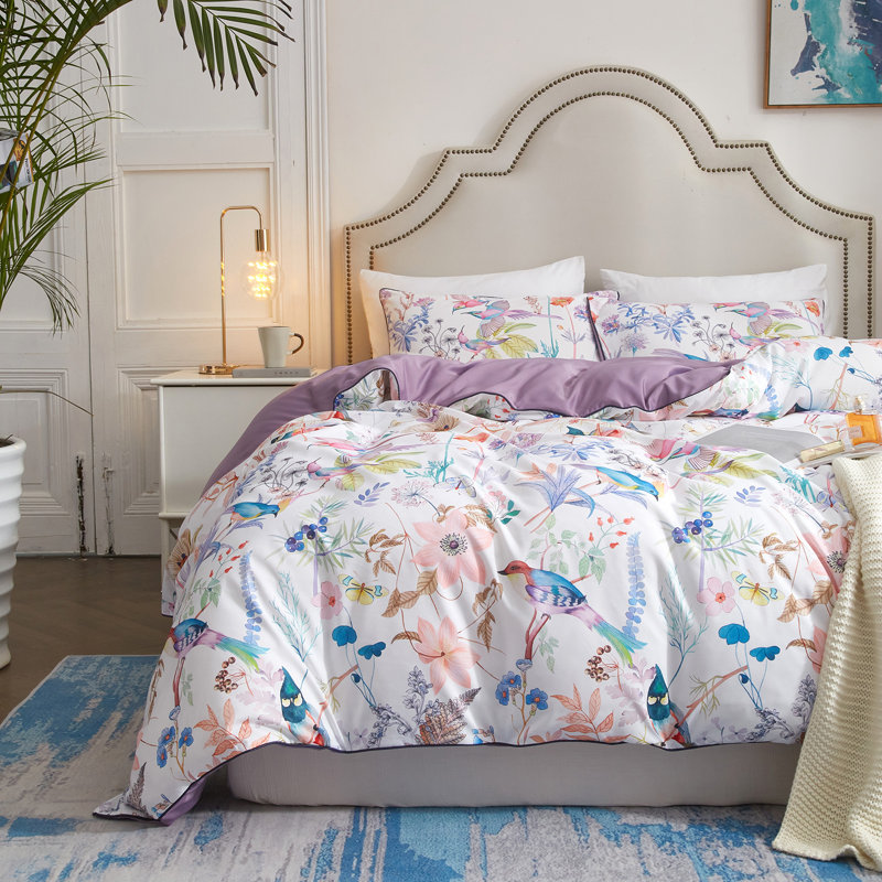 Ensemble d'édredon en microfibre à imprimé floral et feuille Vintage, Édredon très grand + 2 taies d'oreiller standard