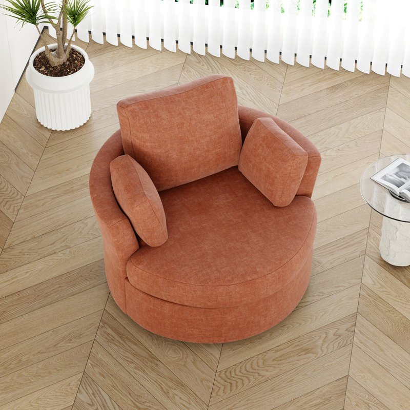 Berey Swivel Barrel Chair, Orange Polyester