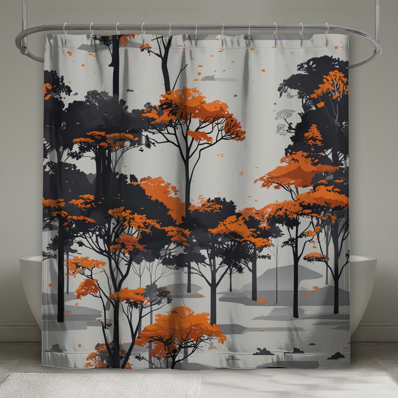 Rideaux de douche orange et noir, 70 po L x 72 po H