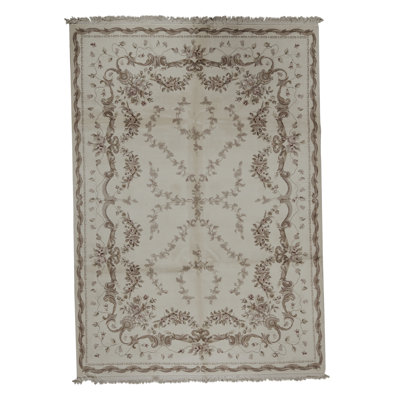 Tapis gris et brun clair de haute qualité noué à la main