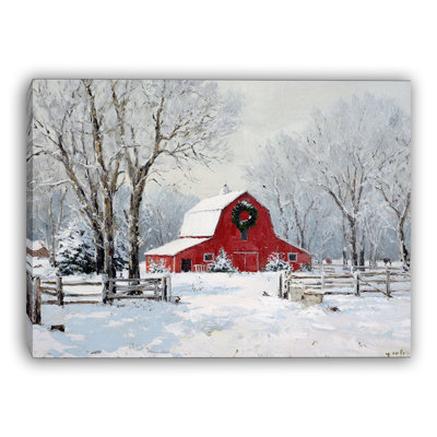 «Farmstead Barn with Holiday Wreath», art mural sur toile tendue