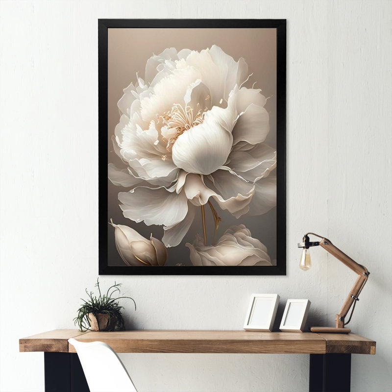Peony Flower VI - Print on Canvas, Black Picture Framed, 32" H x 16" W