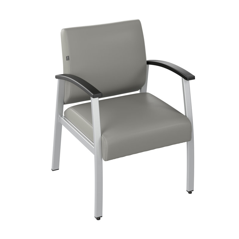 Light Gray Vinyl Mid-Back Guest Chair with Metal Frame