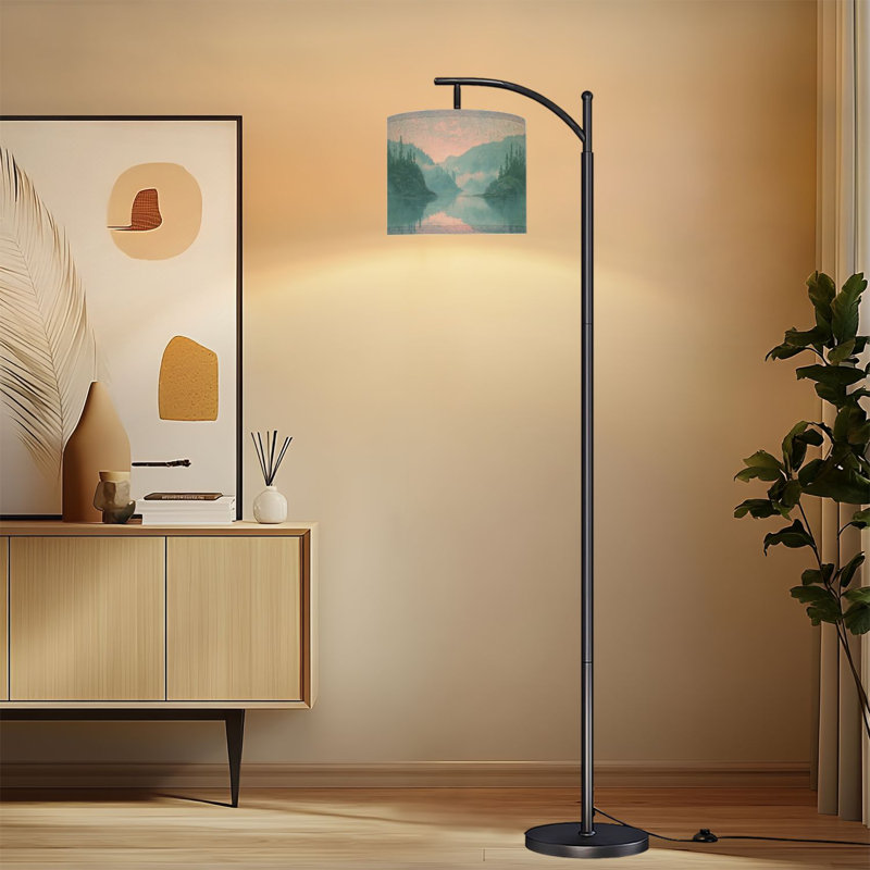 Lampe sur pied aquarelle avec abat-jour ajustable Aquarelle paysage tranquille Rolling Hills Morning Fog