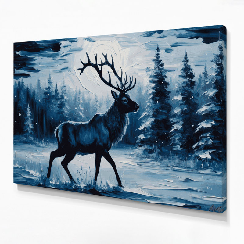«Christmas Reindeer Silhouettes», art mural sur toile bleue, H 8 po x l 10 po