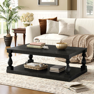 Vintage Coffee Table Featuring Artistic Vase Column Legs And Luxurious Pine Veneer For Timeless Charm,Suitable For Living Room, Study Room