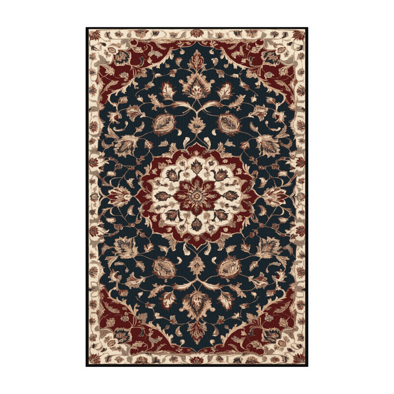 Machine Washable Persian Black Area Rug, Rectangle 7' x 9'