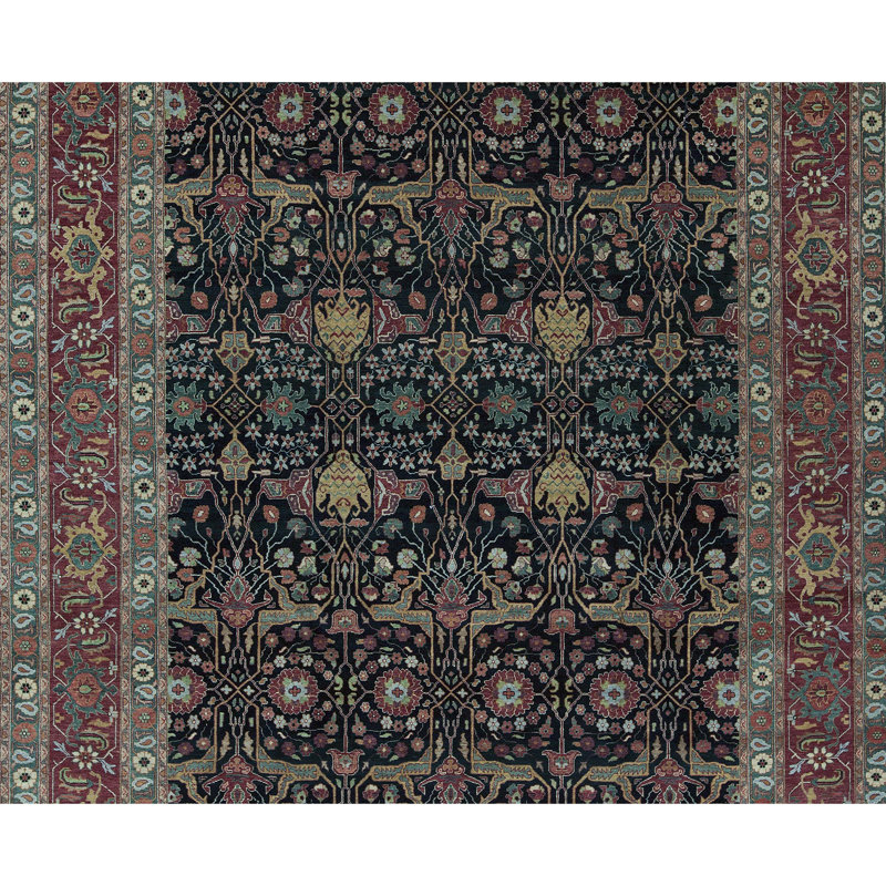 Tapis noir et rouge de haute qualité noué à la main