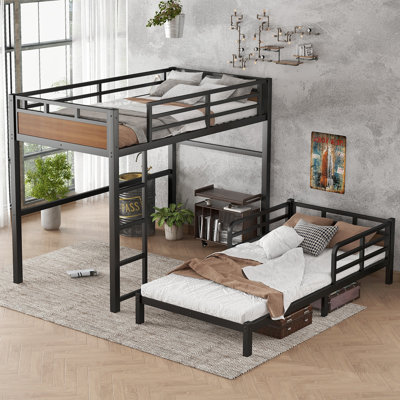Twin XL over Twin XL Metal Bunk Bed/Metal Loft Bed,Separable Bunk Beds,with raised security fence,Walnut Color