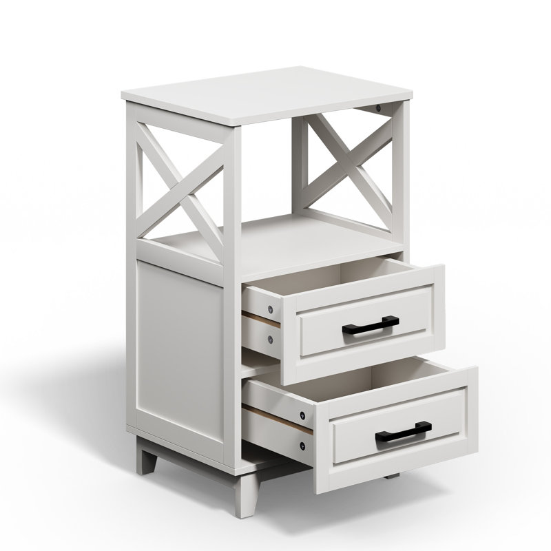 Marnae 2-Drawer Wood Nightstand, Individual, White