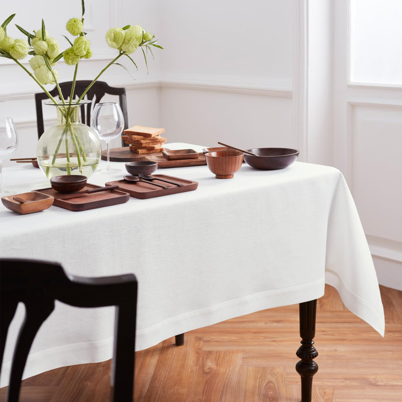 Diana - 100% Pure Linen Tablecloth, White, 132" L x 60" W, Solid Color