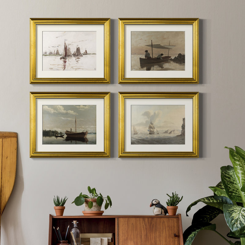 Vintage Nautical V  -4 Piece Set of Framed Prints