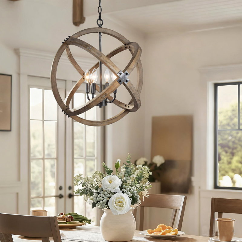 Mazhar 4-Light Globe Wood Chandelier Dimmable