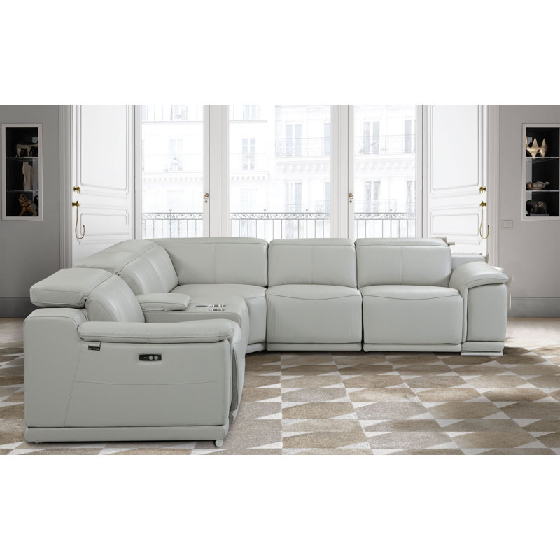Anna-Louise Upholstered Power Reclining L-Shaped Sectional Reversible, Light Gray