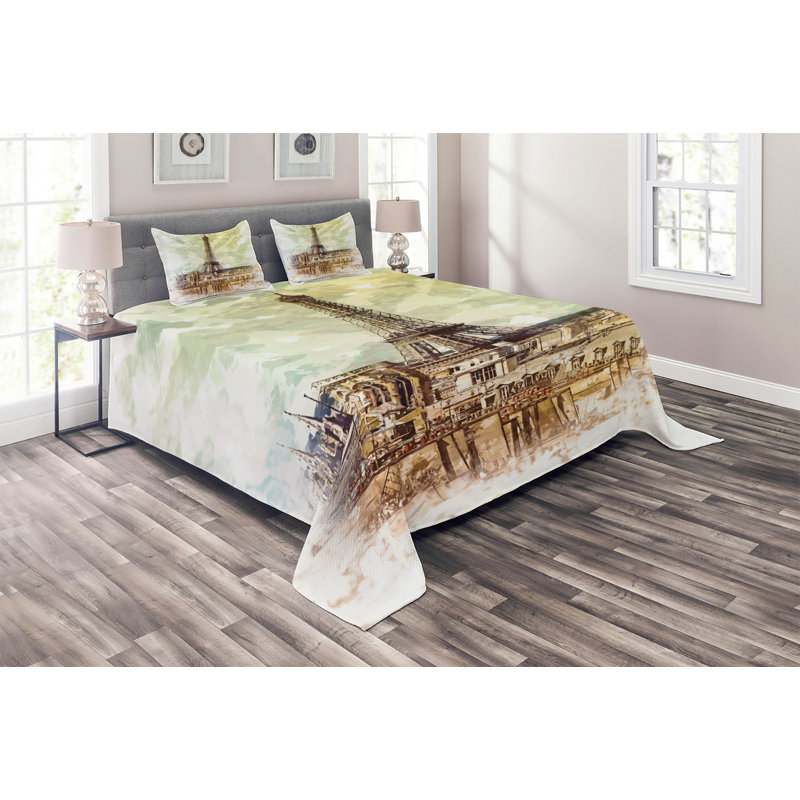 Eiffel Tower Eclectic Polyester Coverlet, King Bedspread + 2 Shams