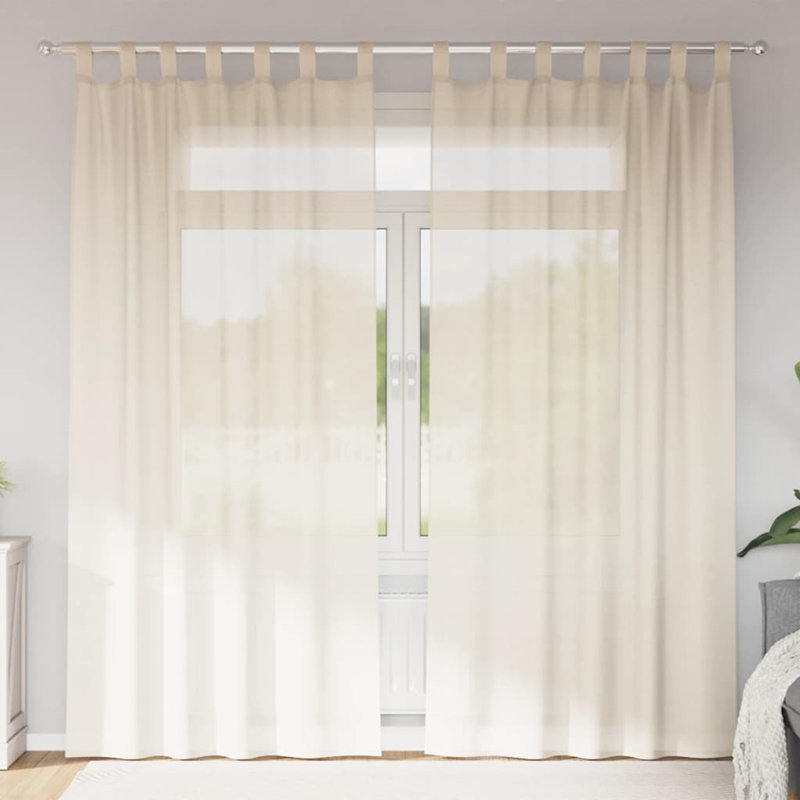 Voile Curtains With Tab Top 2 Pcs, Cream, 140cm Width x 225cm Drop