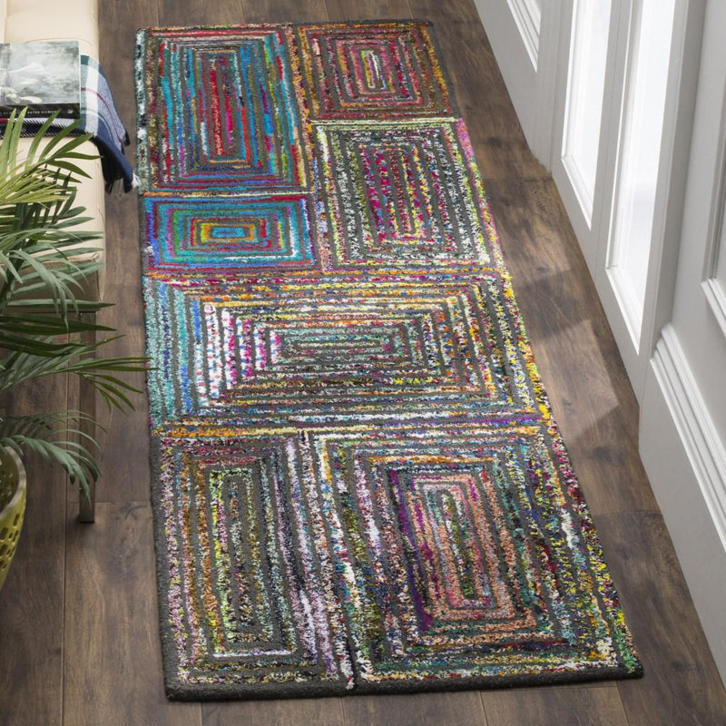 Anaheim Nantucket Hand Tufted Wool/Cotton Geometric Rug in Pink/Green, Runner 2'3" x 6'