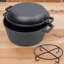 Étuve en fonte 2 en 1 avec couvercle de poêle, casserole pré-assaisonnée de 5 pintes avec deux poignées pour le camping et le barbecue
