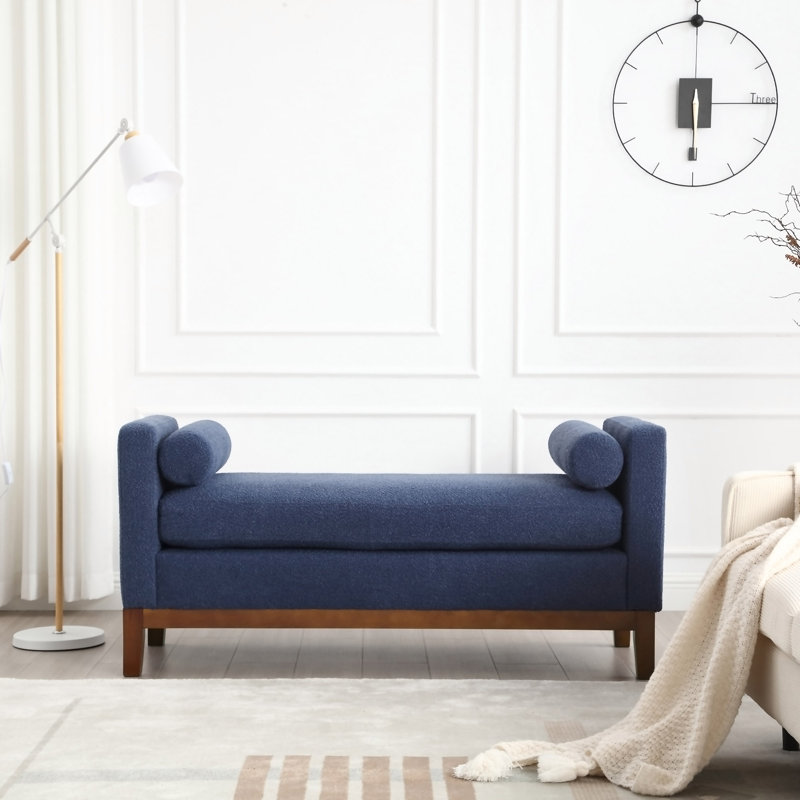 Rhile Boucle Upholstered Bench, Navy