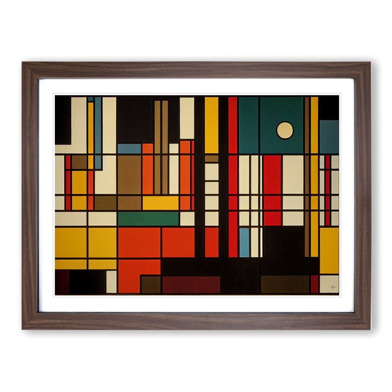 Bauhaus Modern Abstract - Single Picture Frame Print, 25cm H x 34cm W x 2cm D, Walnut