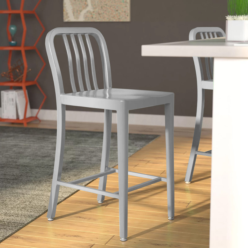 Carouthers 24" Commercial Grade Metal Counter Height Stool with Footrest by Flash Furniture, Silver