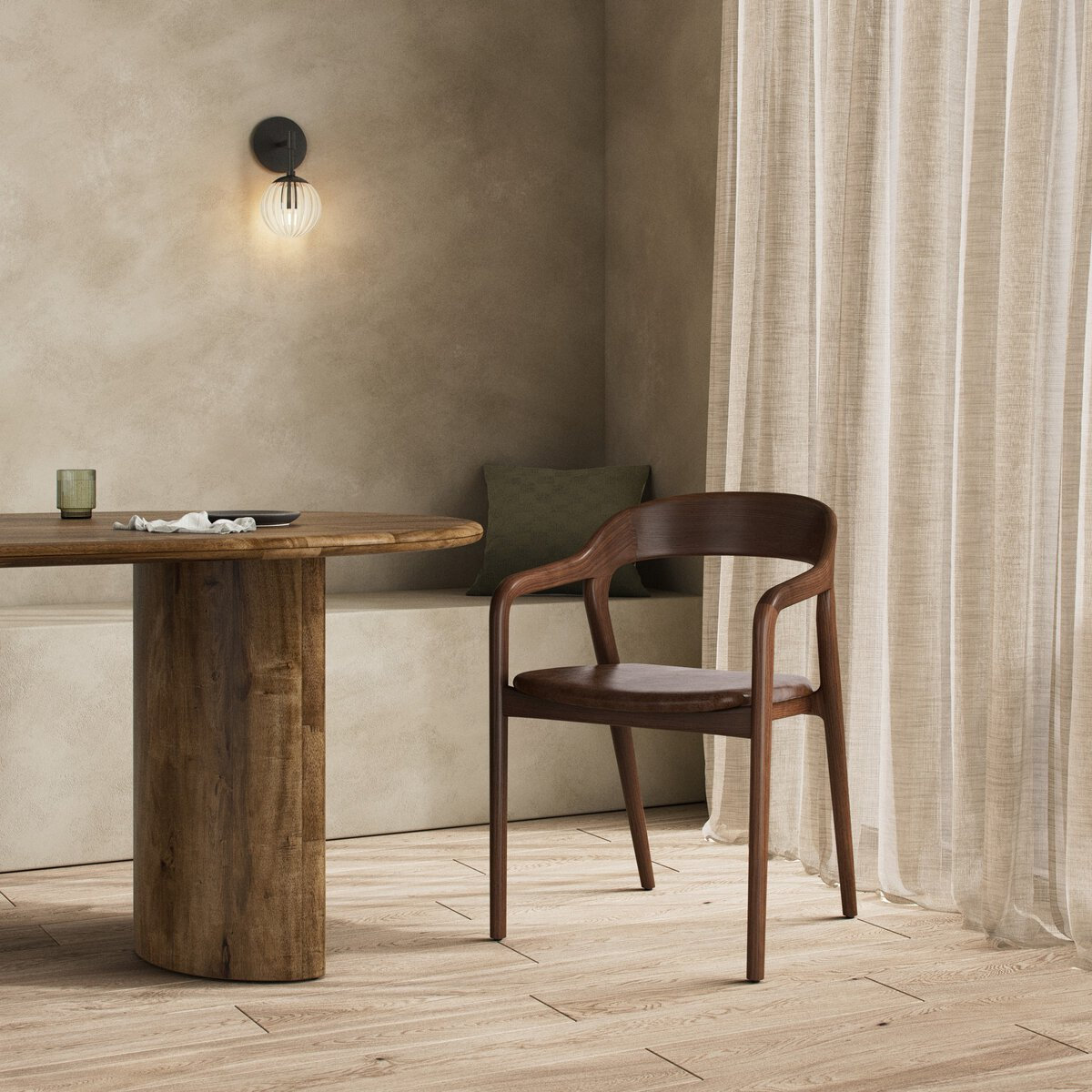 Kayla Leather Dining Armchair, Sonoma Coco, Umber Ash